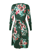 Printed Long Sleeve V-neck Pocket Dress photo 3