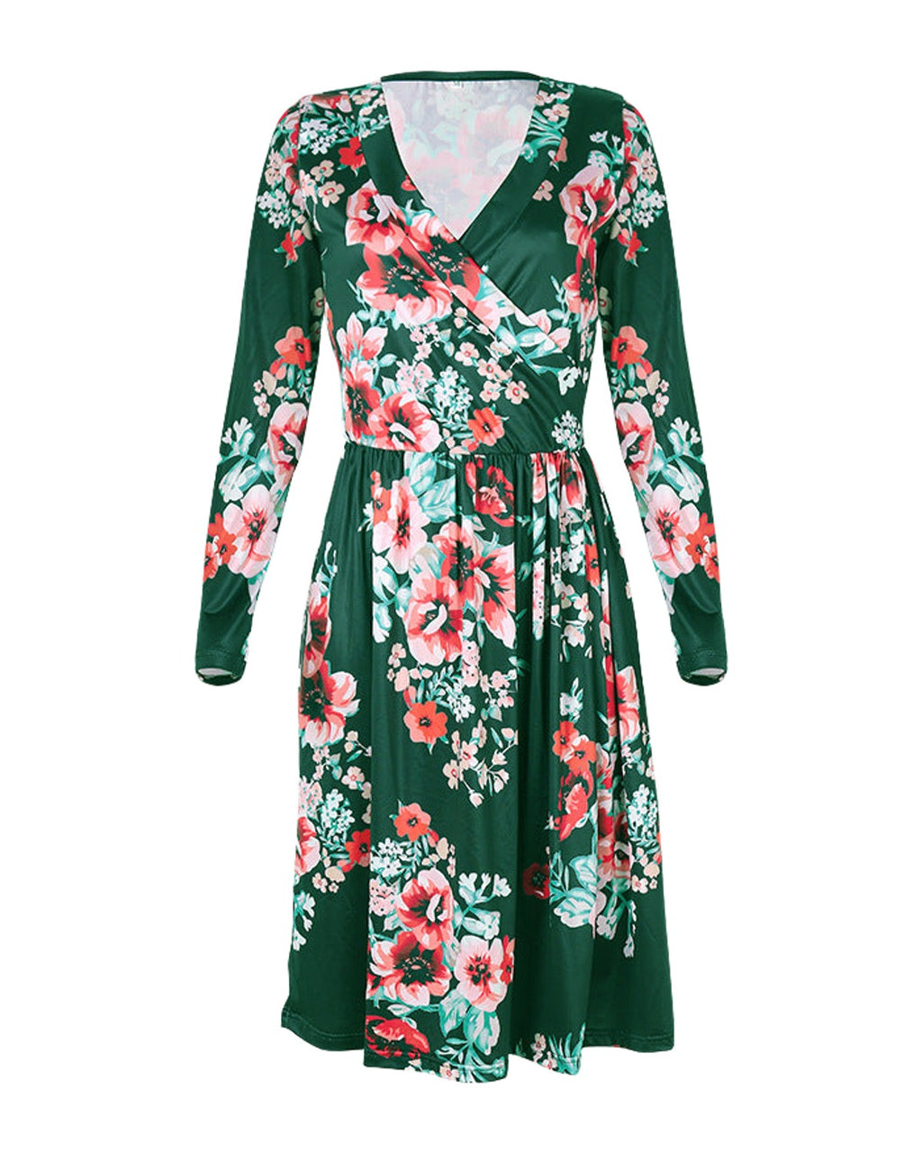 Printed Long Sleeve V-neck Pocket Dress photo 5