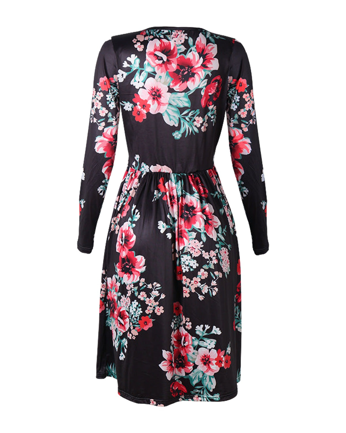 Printed Long Sleeve V-neck Pocket Dress photo 6
