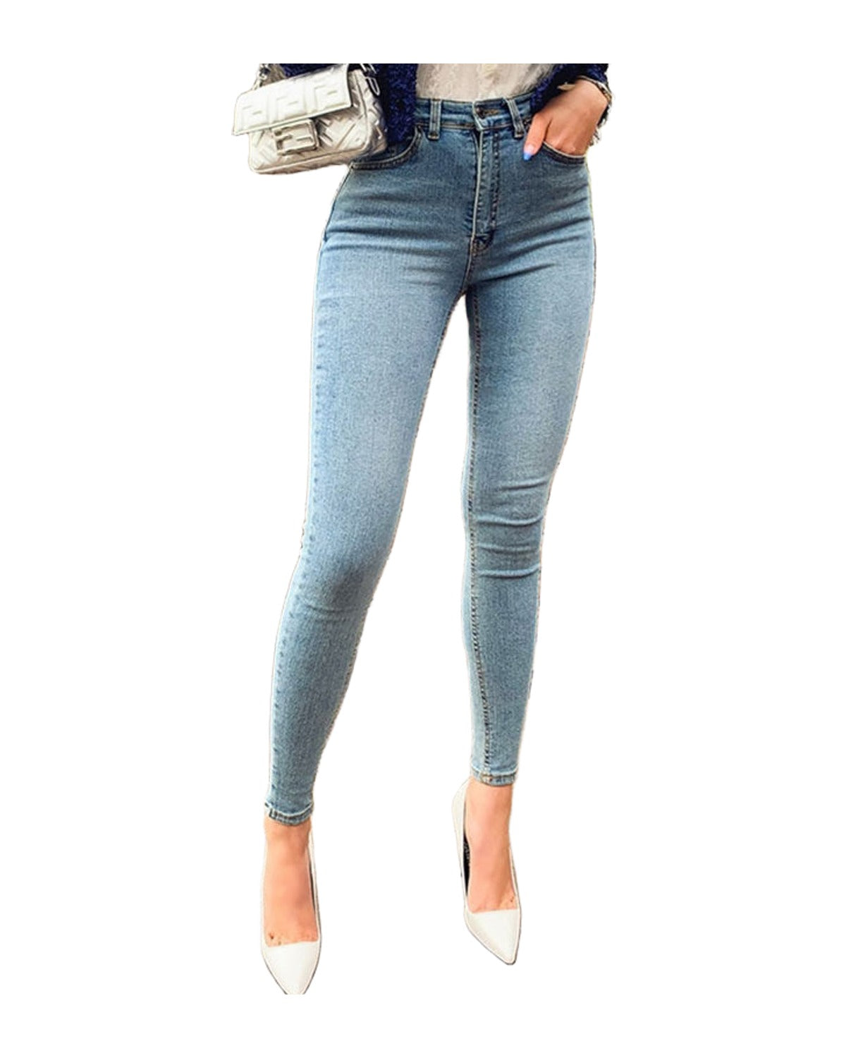 High Waist Stretch Denim Feet Pants photo 6