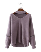 Neck V-neck Zipper Sleeve Pullover photo 2
