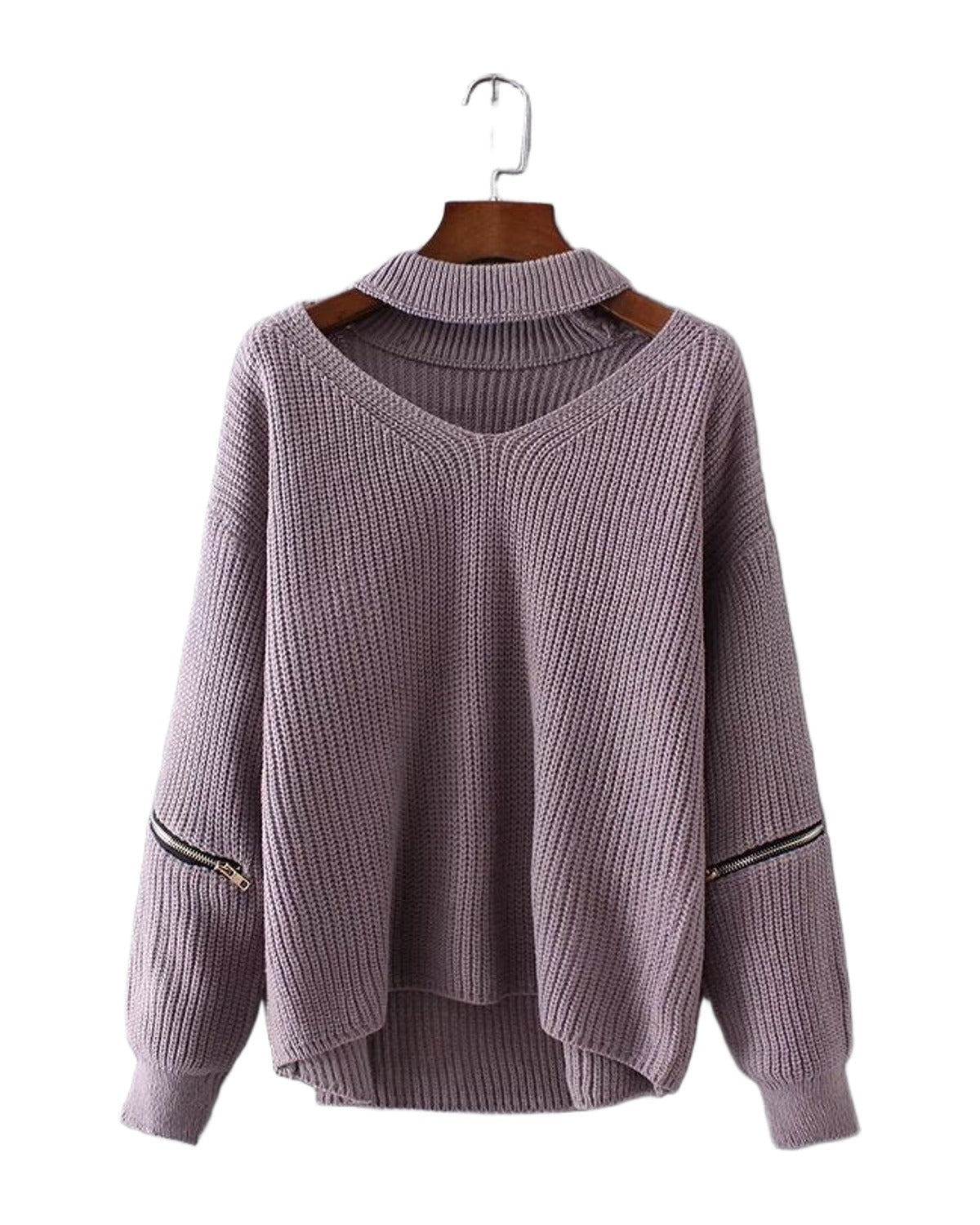 Neck V-neck Zipper Sleeve Pullover photo 2