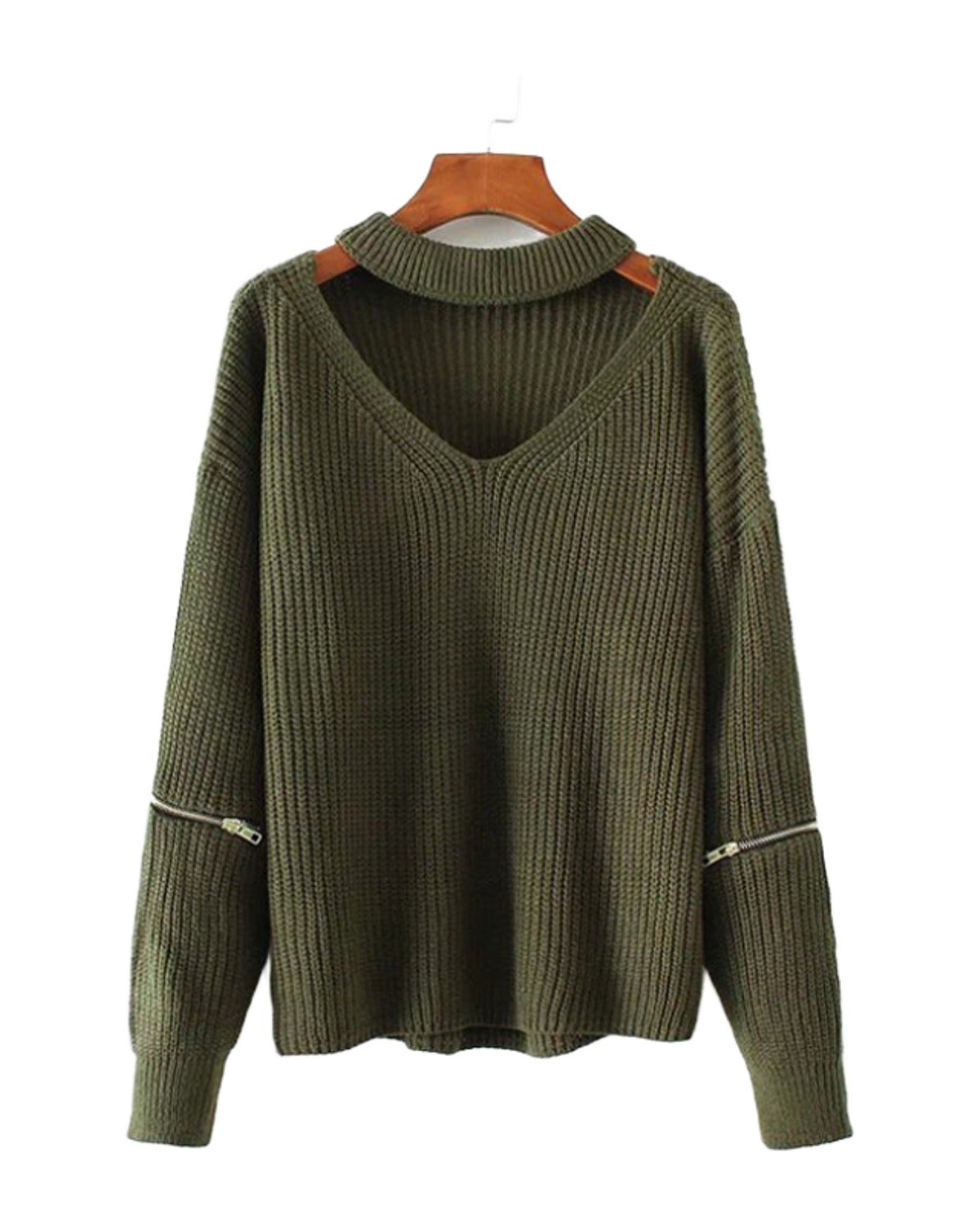 Neck V-neck Zipper Sleeve Pullover photo 6