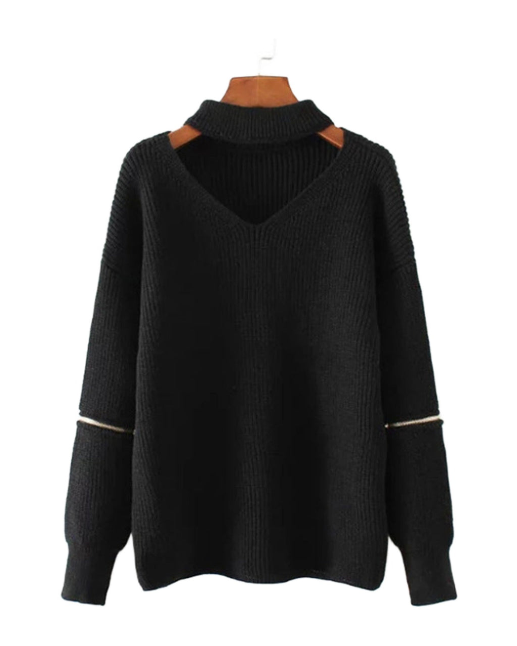 Neck V-neck Zipper Sleeve Pullover photo 8