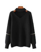 Neck V-neck Zipper Sleeve Pullover photo 8