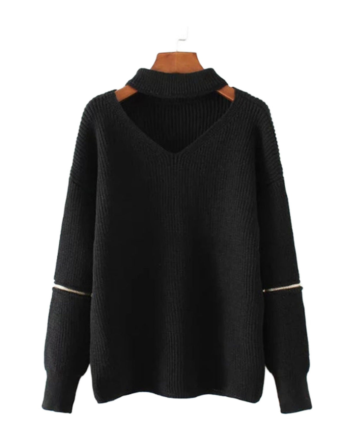 Neck V-neck Zipper Sleeve Pullover photo 8