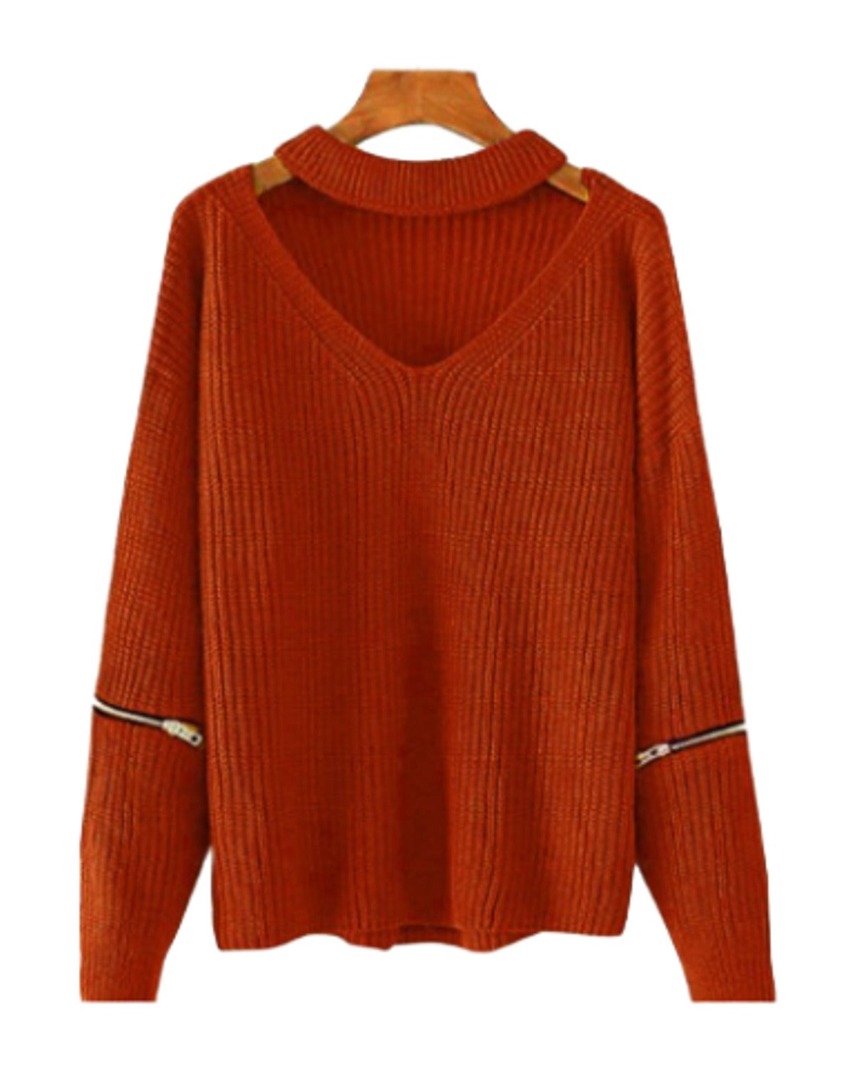 Neck V-neck Zipper Sleeve Pullover photo 9