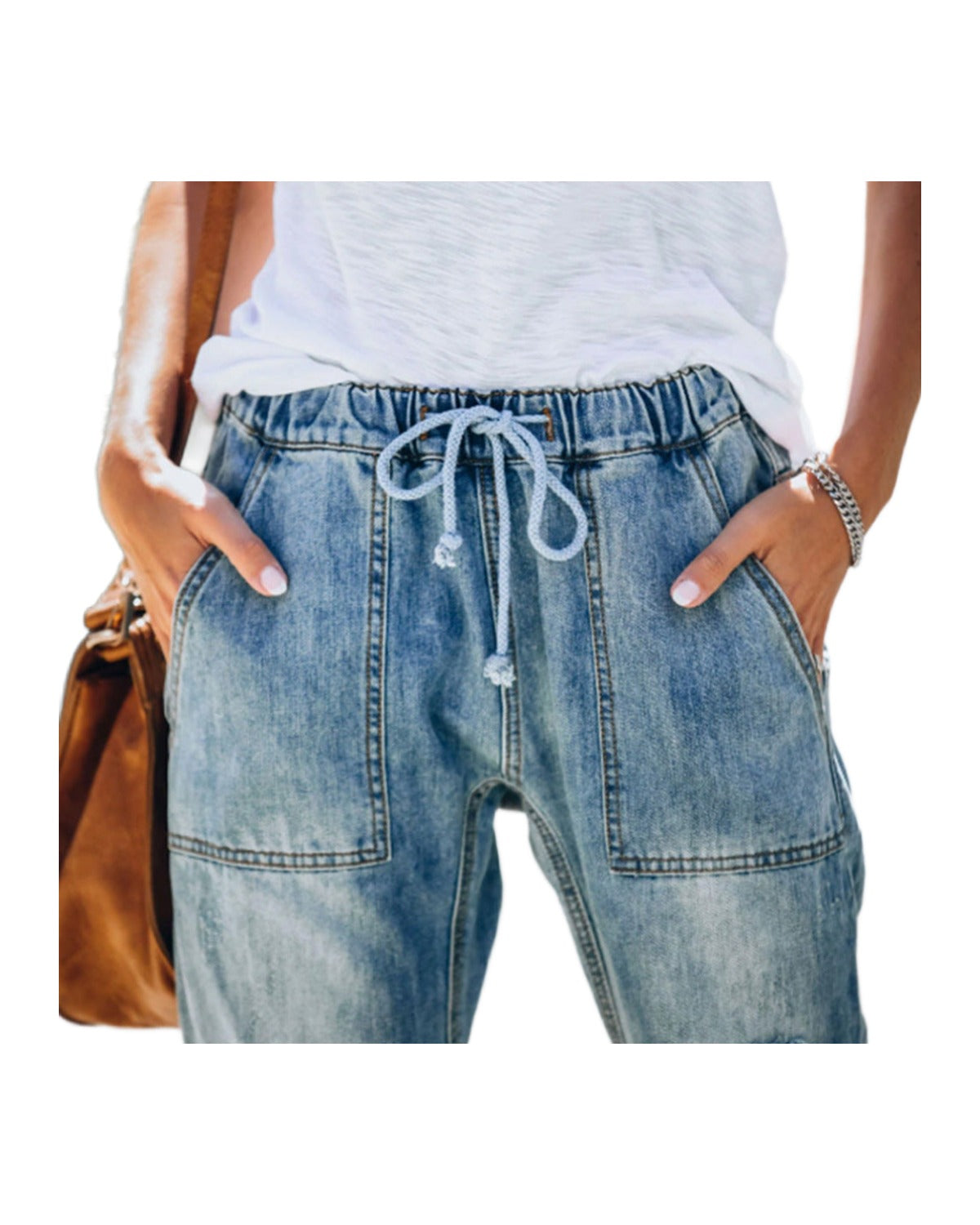 Ripped Lace-up White Trouser Jeans photo 1