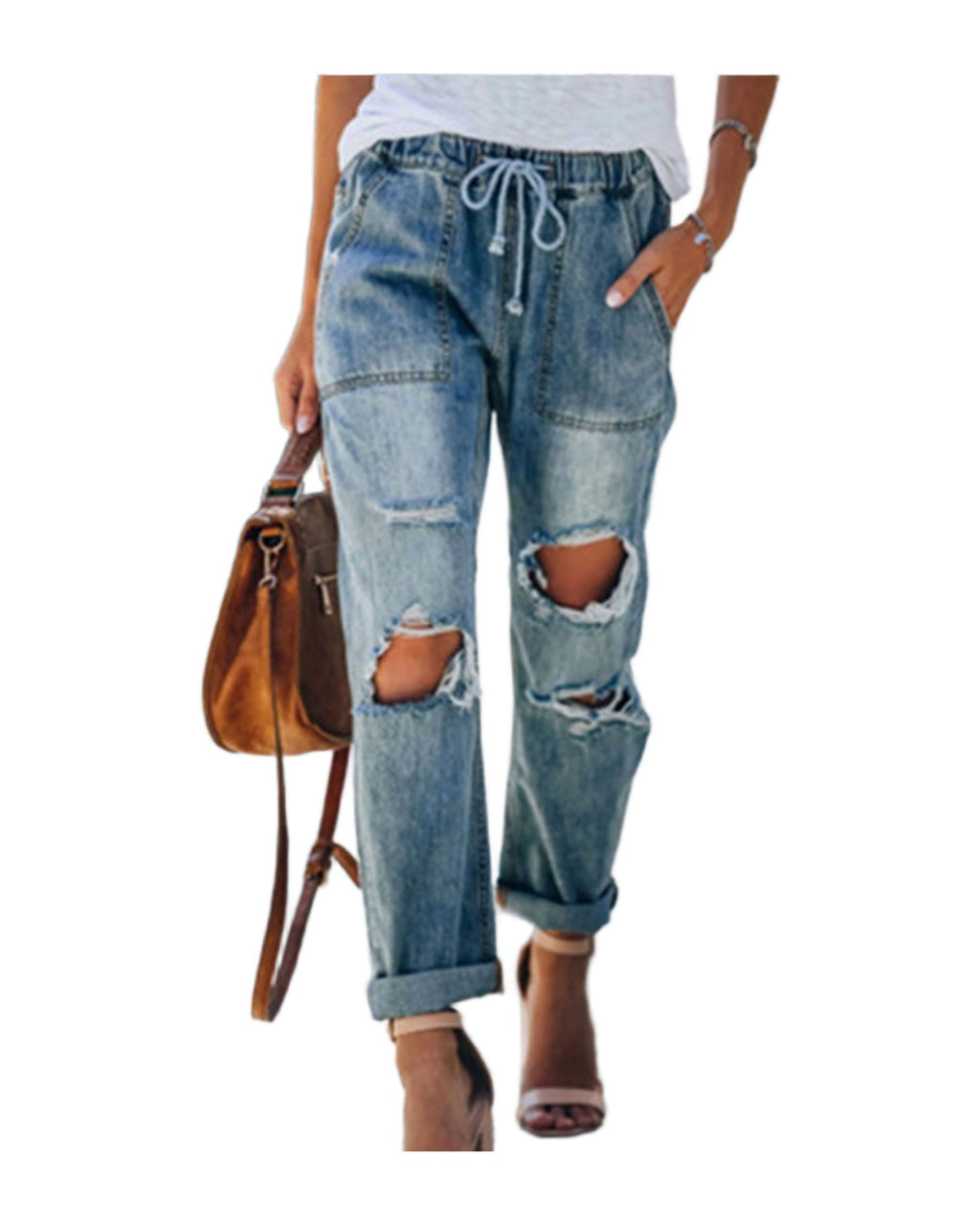 Ripped Lace-up White Trouser Jeans photo 4