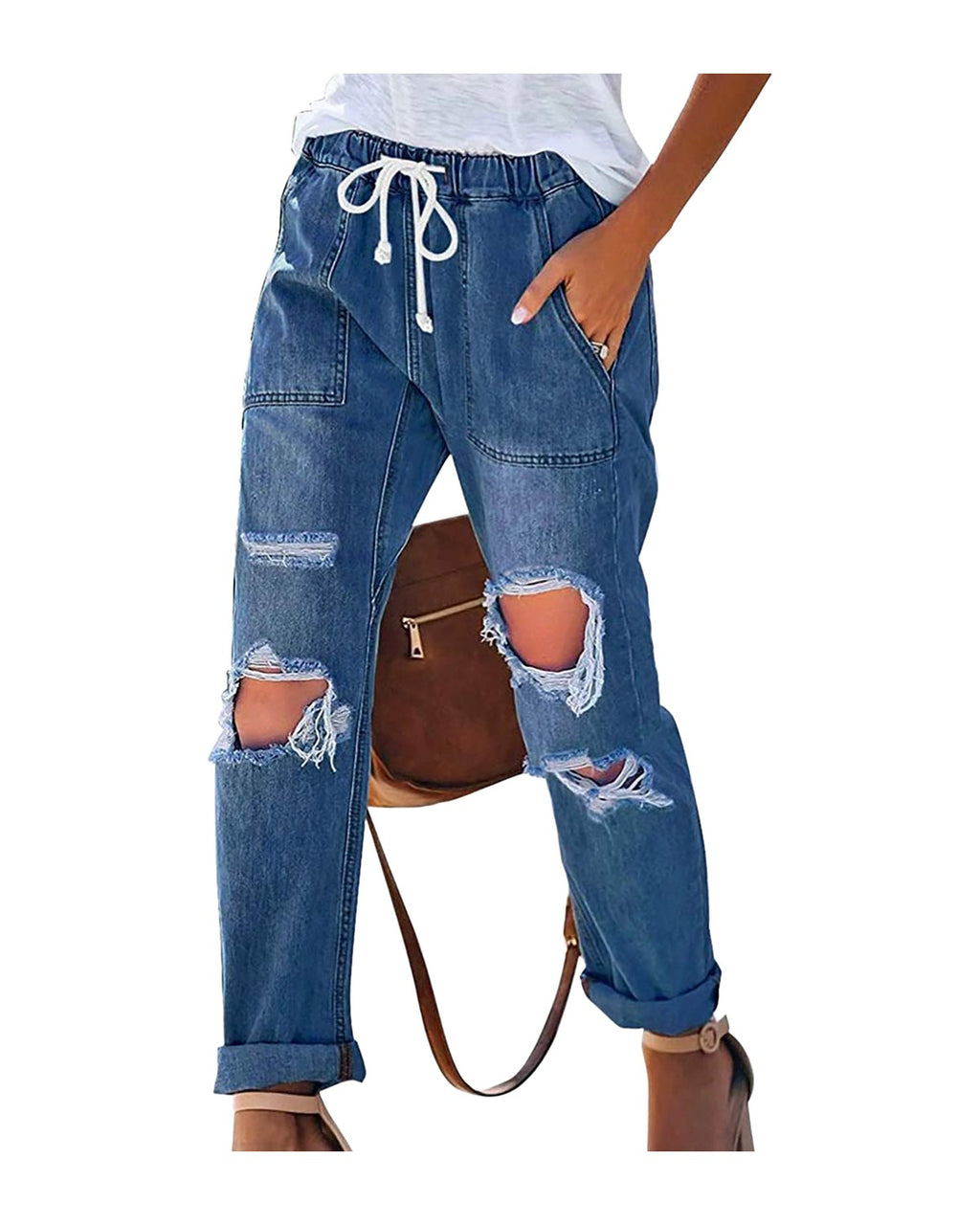 Ripped Lace-up White Trouser Jeans photo 5