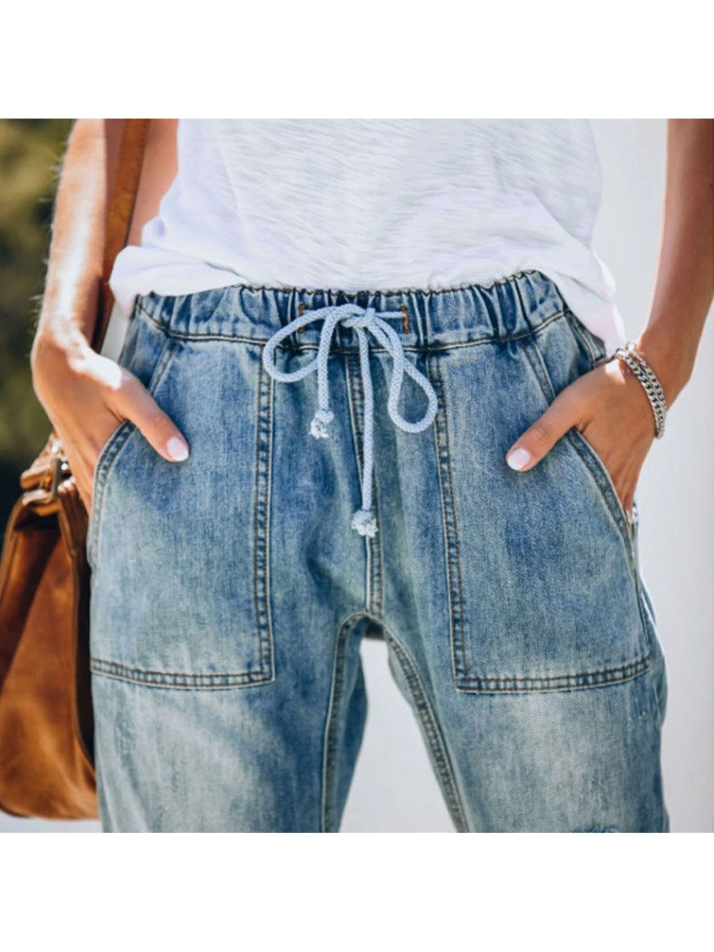 Ripped Lace-up White Trouser Jeans
