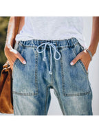 Ripped Lace-up White Trouser Jeans