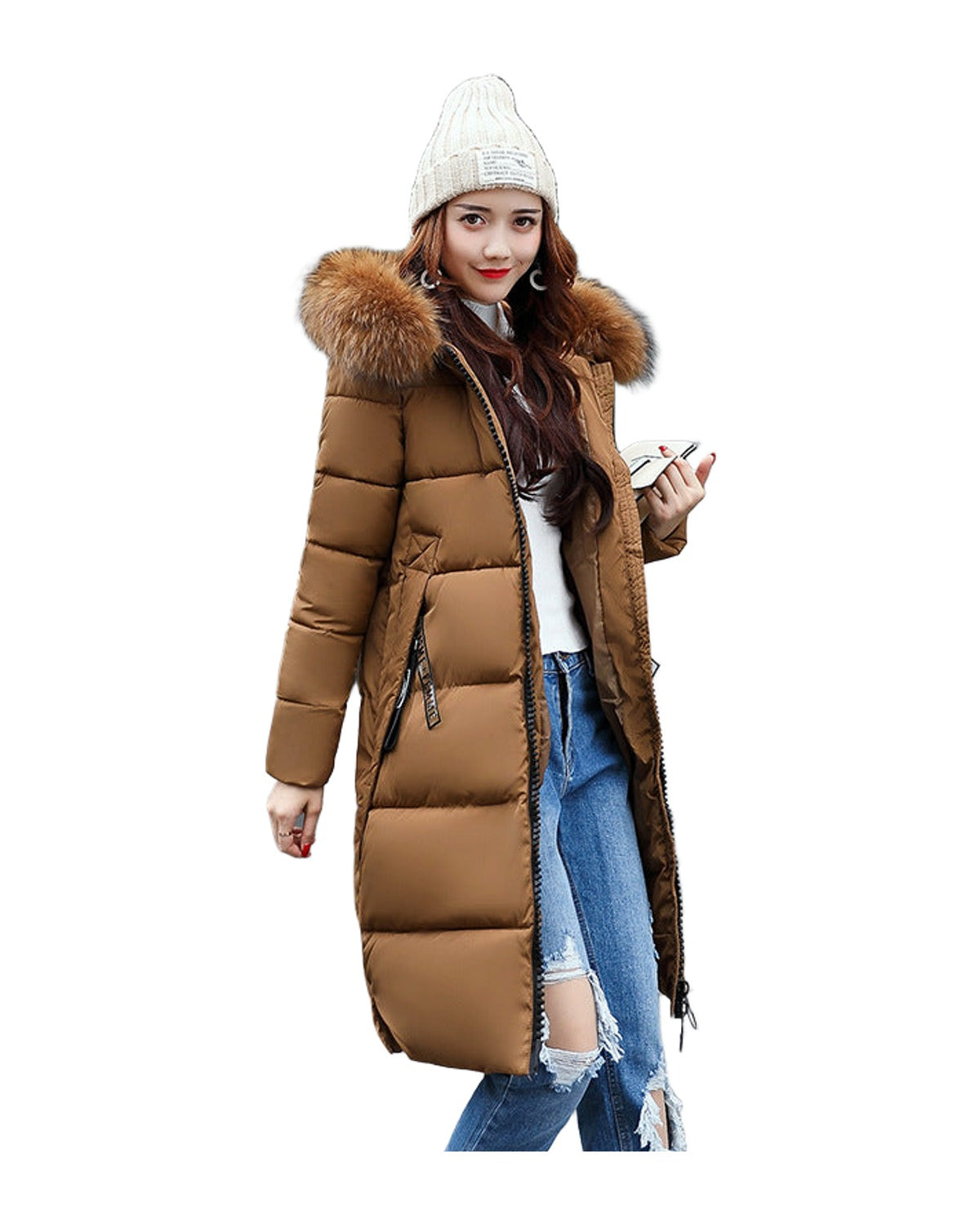 Long Cotton Jacket Hooded Big Fur Collar Down photo 1