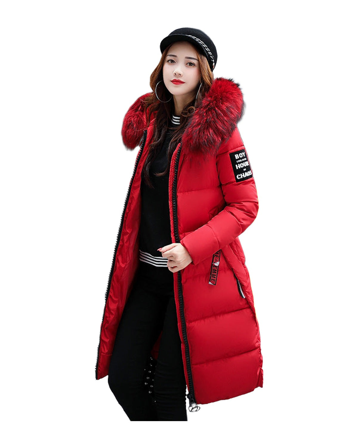Long Cotton Jacket Hooded Big Fur Collar Down photo 2