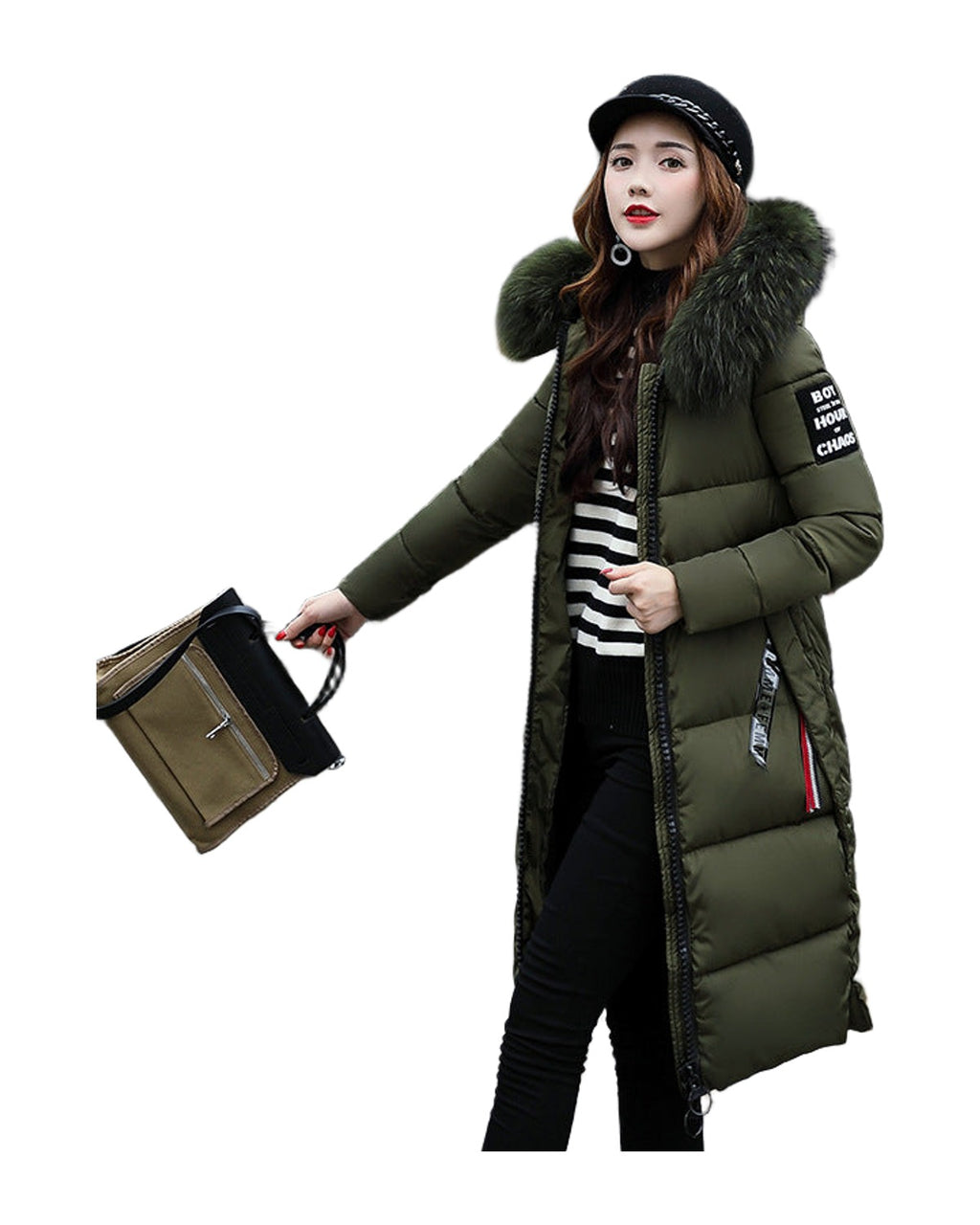 Long Cotton Jacket Hooded Big Fur Collar Down photo 5