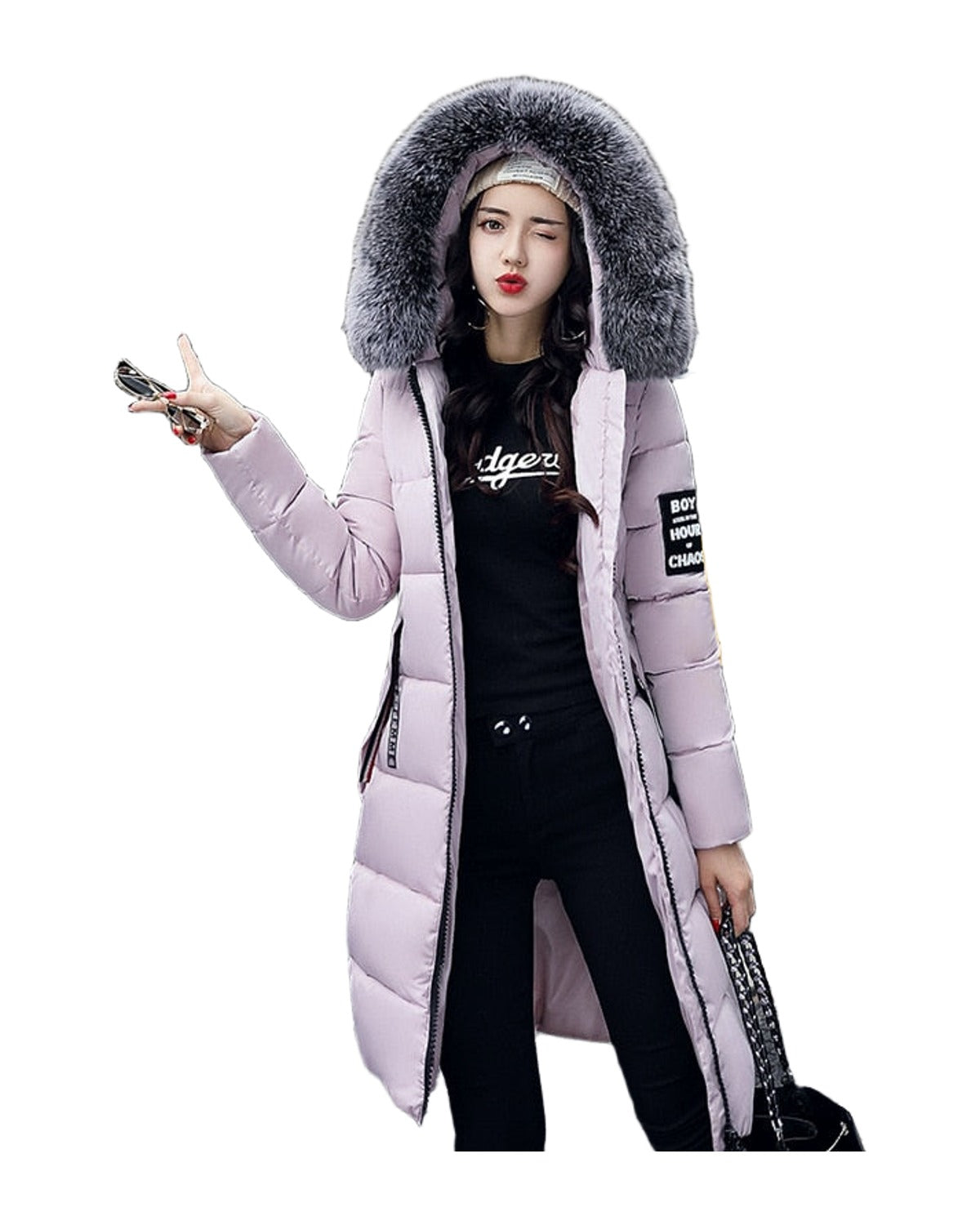 Long Cotton Jacket Hooded Big Fur Collar Down photo 9