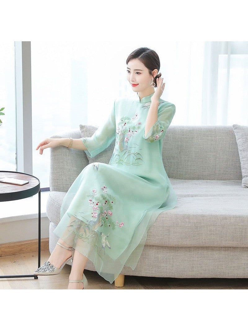 Cheongsam Dress Improved Hanfu Ethnic Embroidery