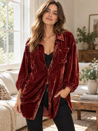 Collared Neck Button Down Long Sleeve Shirt styled on a model