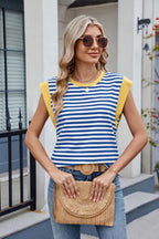 Contrast Striped Round Neck T-shirt