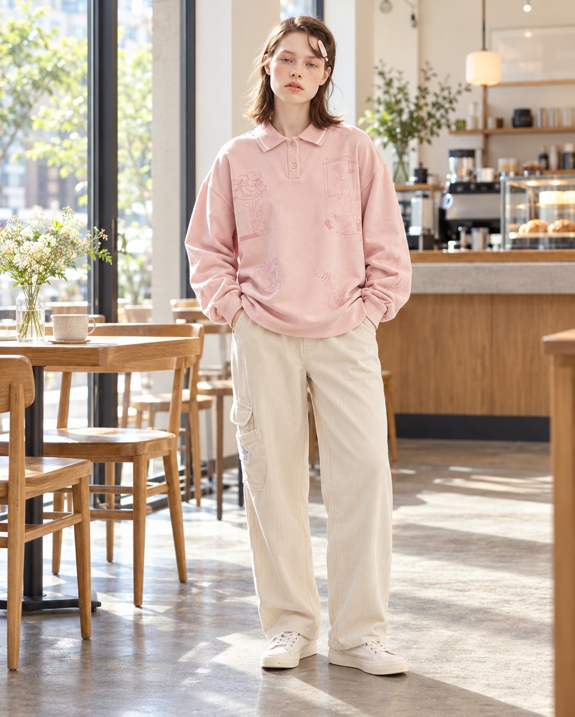 Cotton Round Neck Loose Sweater styled on a model