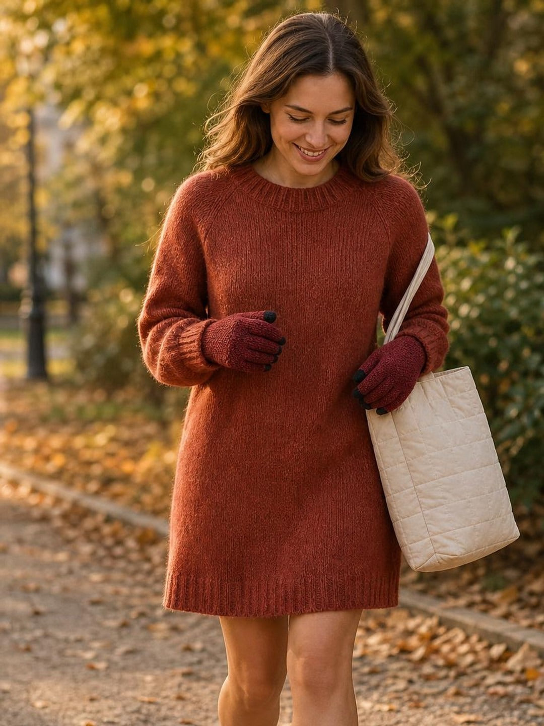 Couple Knitted Gloves Touch Screen worn by a model