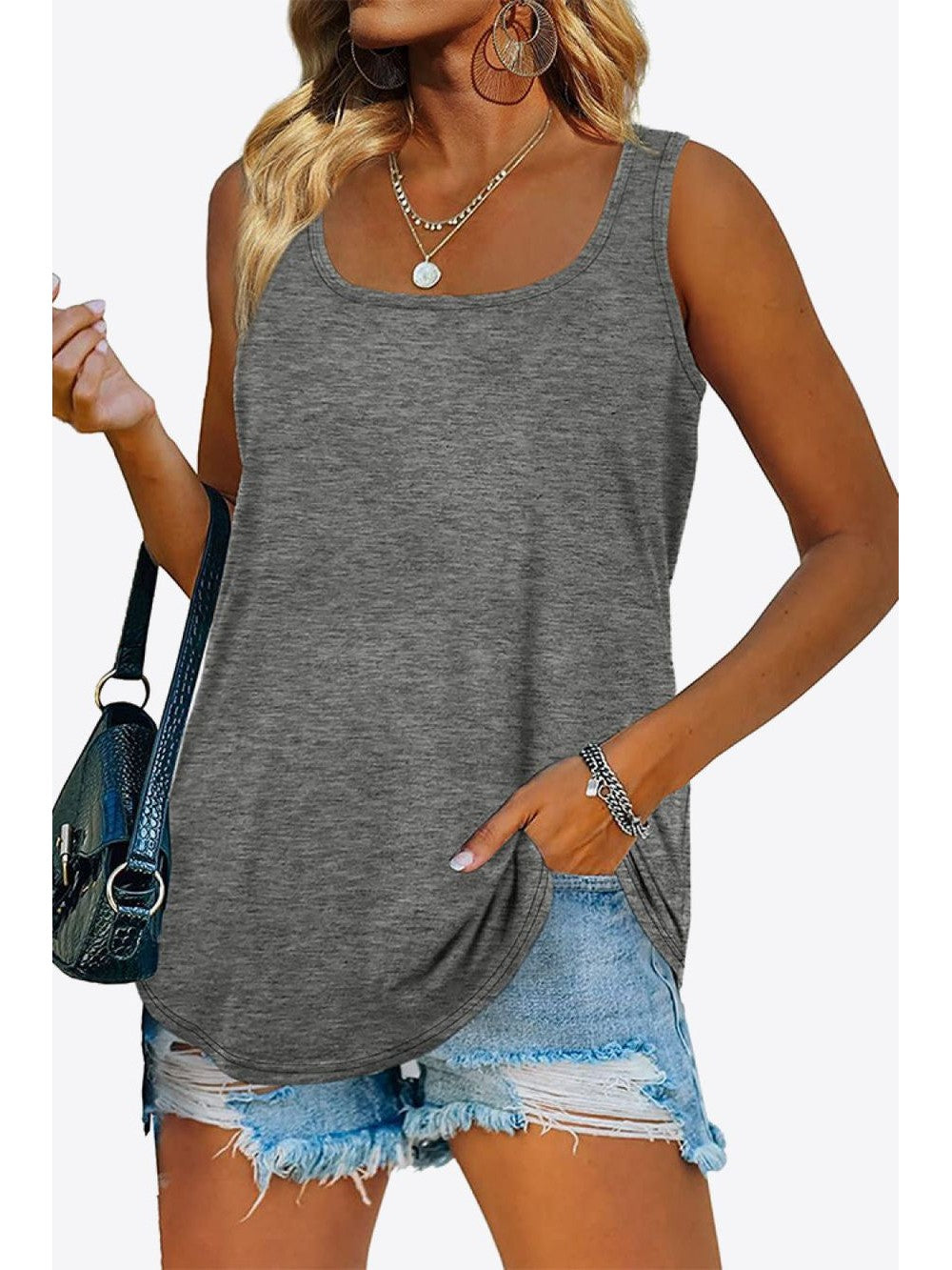Curved Hem Square Neck Tank