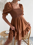 Smocked Square Neck Short Sleeve Dress (15)