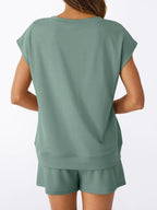 Casual V-neck T-shirt Shorts Set (16)