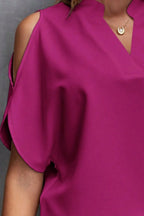 Notched Cold Shoulder Blouse (30)