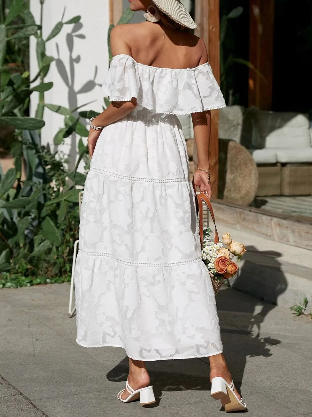 Ruched Off Shoulder Short Sleeve Midi Dress (4)