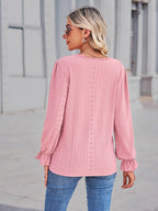 Eyelet V-neck Flounce Sleeve Blouse (6)