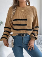 Striped Round Neck Long Sleeve Sweater (17)