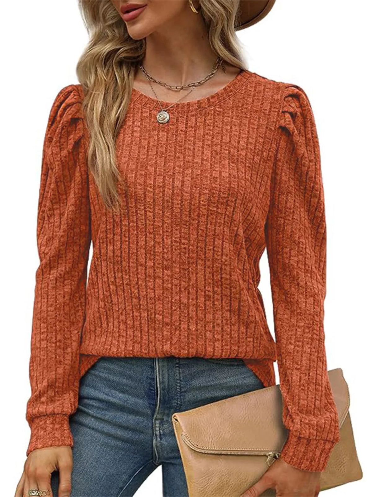 Ribbed Knit Top Puff Sleeves (6)