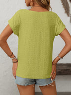 Eyelet Round Neck Short Sleeve Top (36)