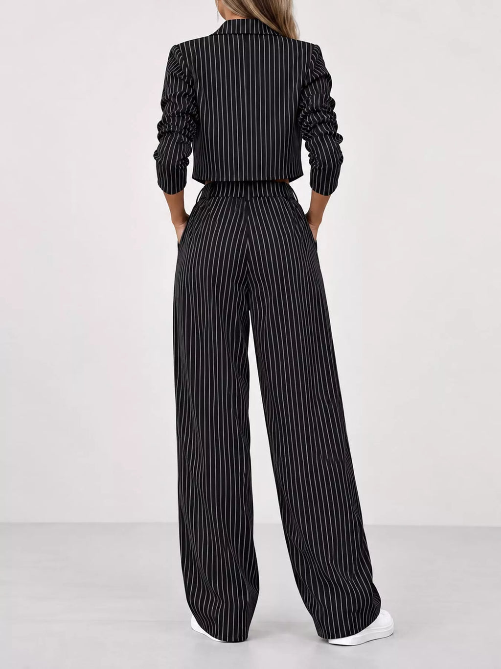 Striped Cropped Blazer Wide-leg Pants Two-piece Set (4)