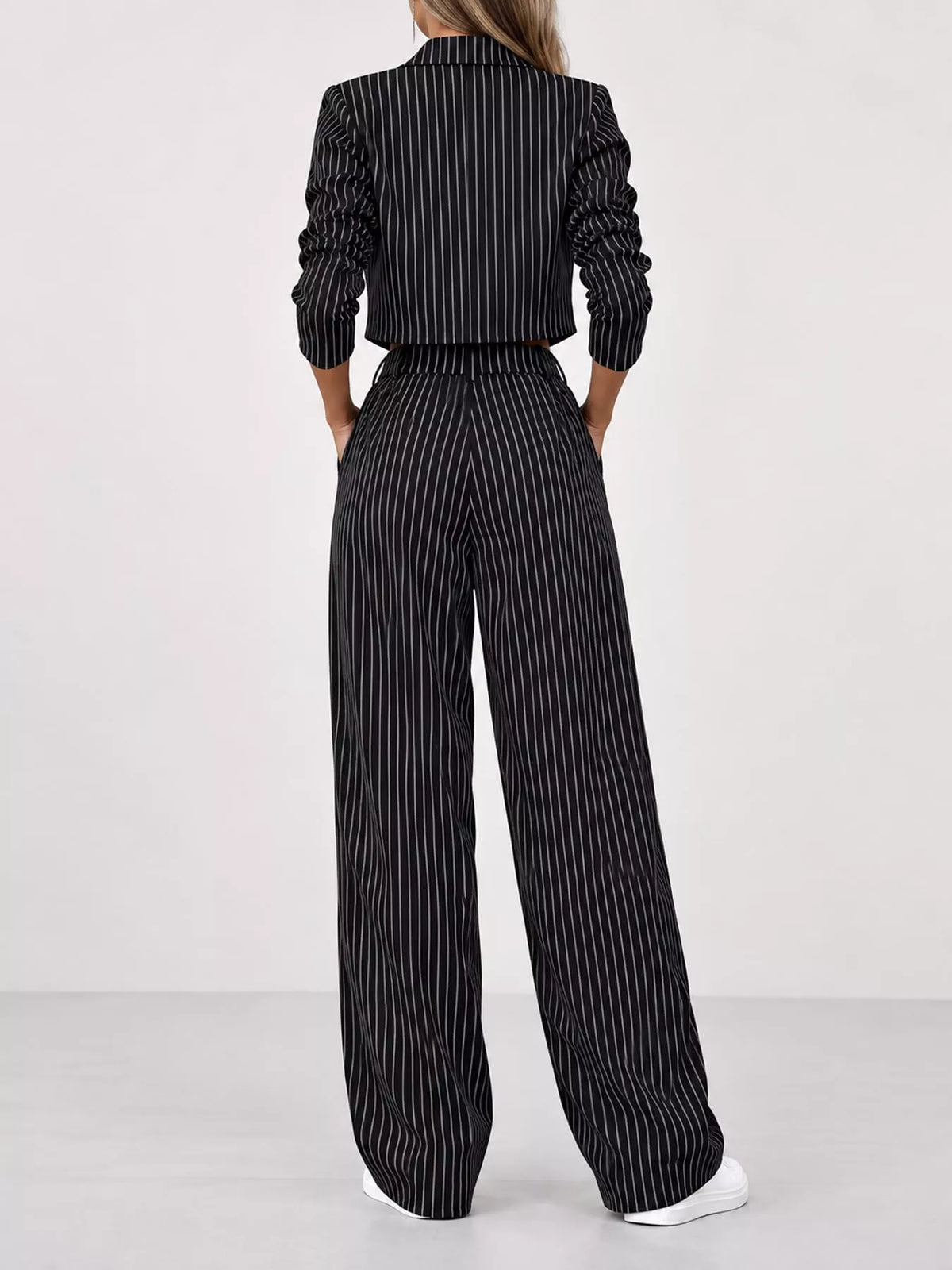 Striped Cropped Blazer Wide-leg Pants Two-piece Set (4)
