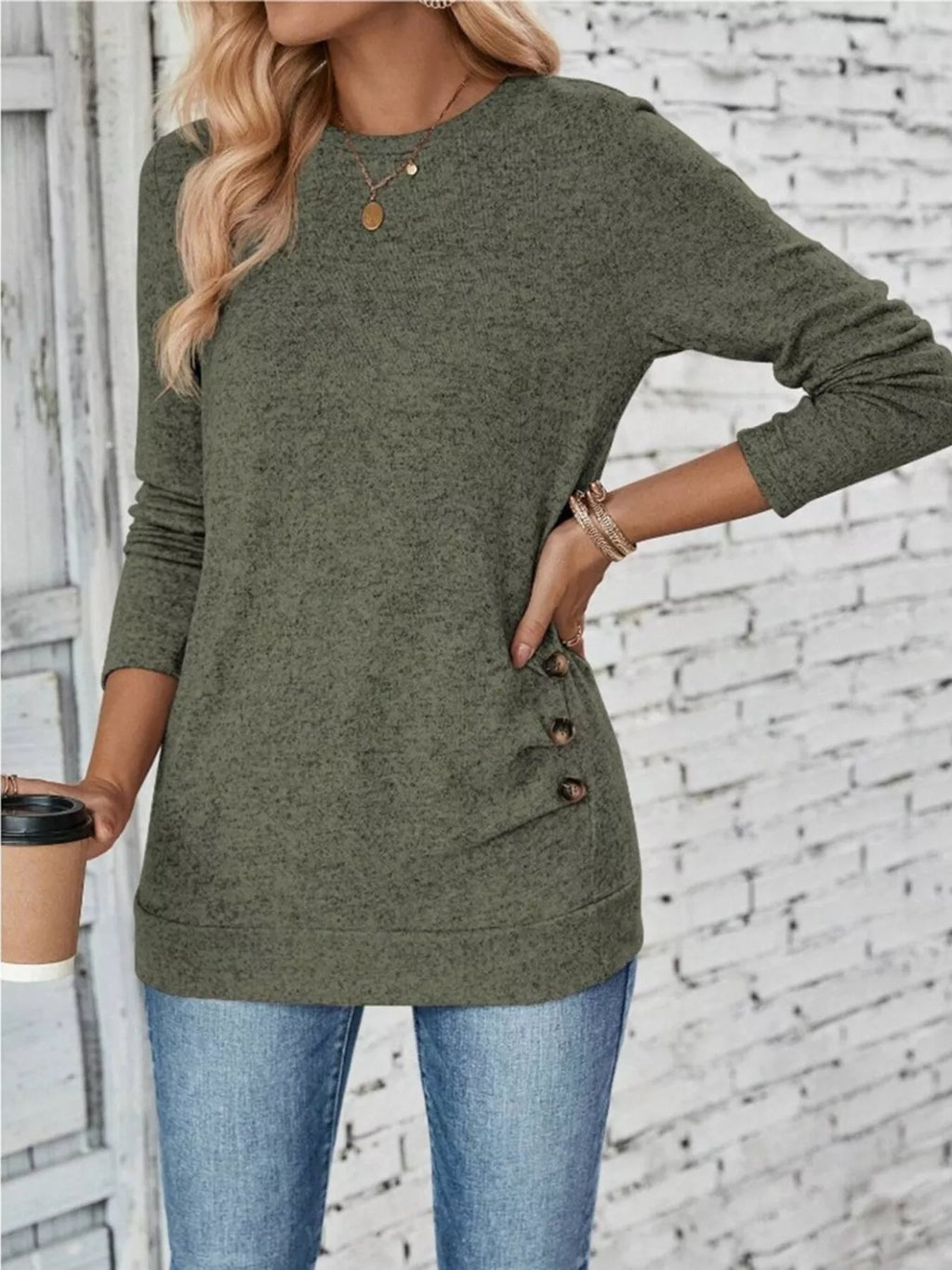 Casual Decor Button Long Sleeve T-shirt (21)