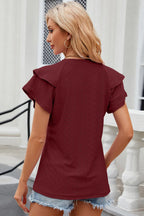 Eyelet Notched Flutter Sleeve T-shirt (20)