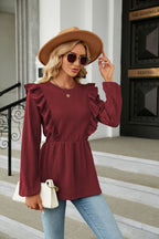 Round Neck Ruffled Peplum Blouse (17)