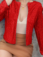 Full Size Sequin Open Front Cropped Jacket (16)