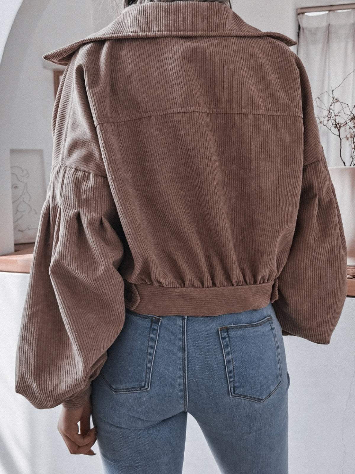 Lantern Sleeve Cropped Corduroy Jacket (7)