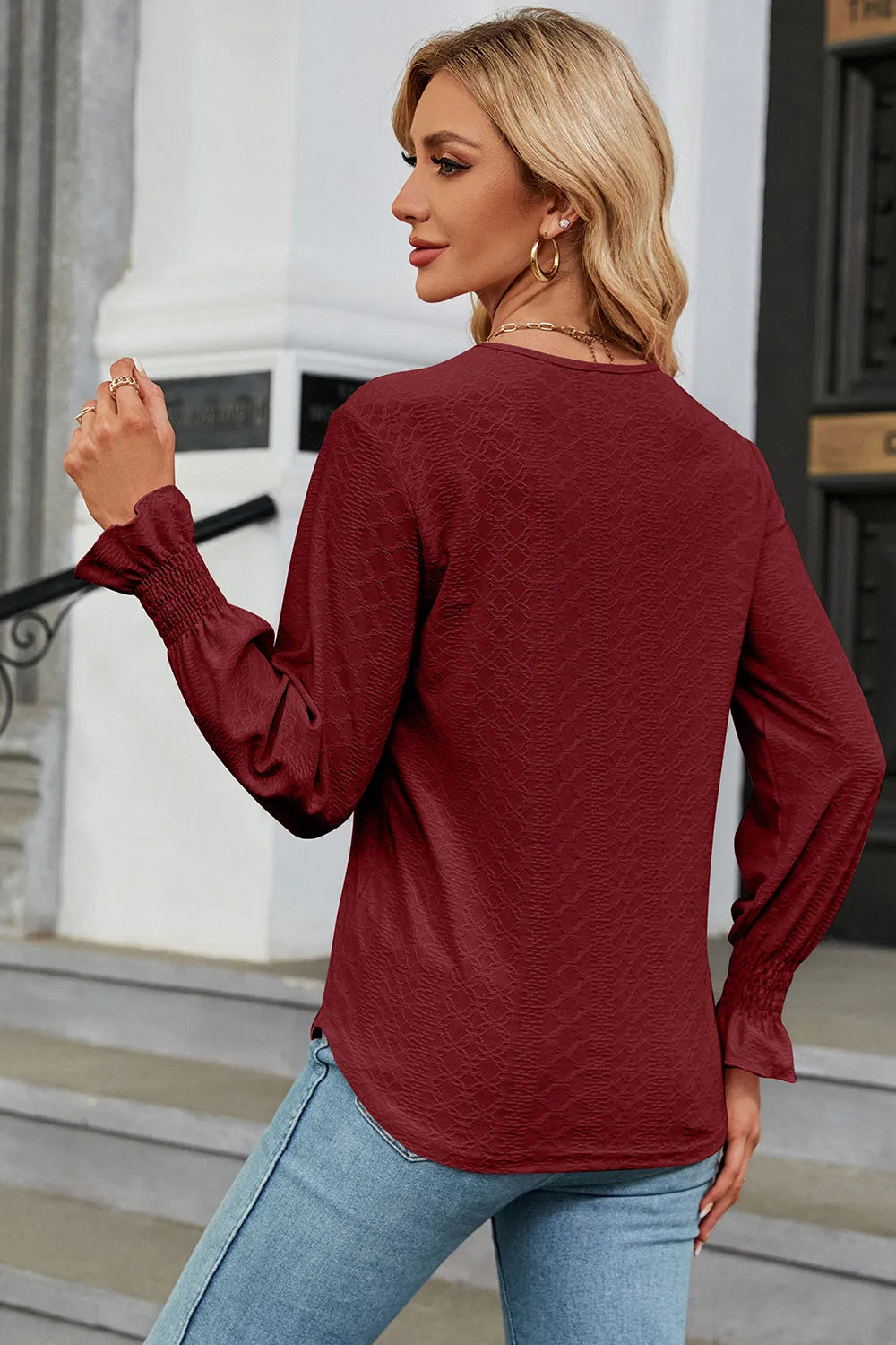 V-neck Flounce Sleeve T-shirt (12)