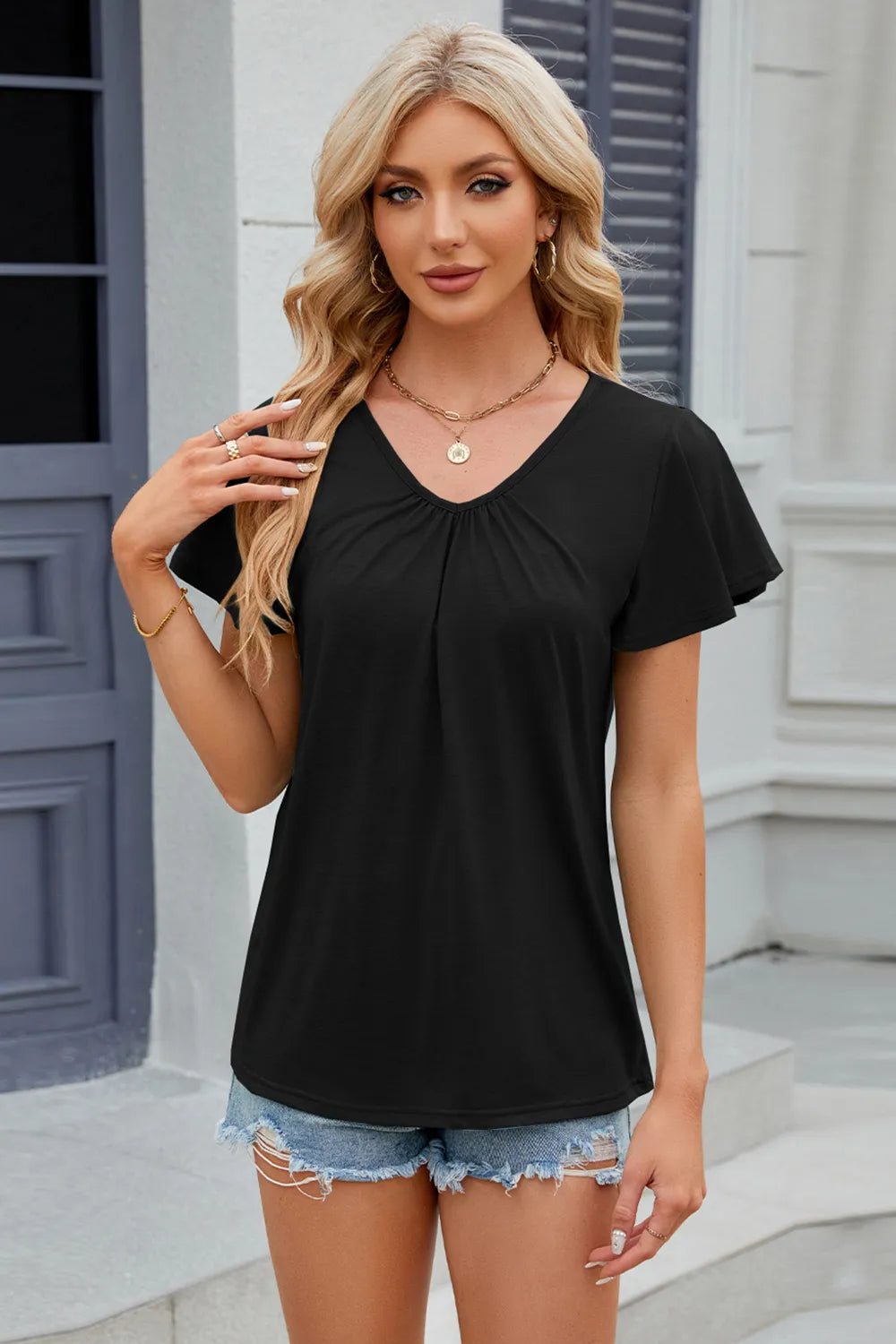 V-neck Short Sleeve T-shirt (5)