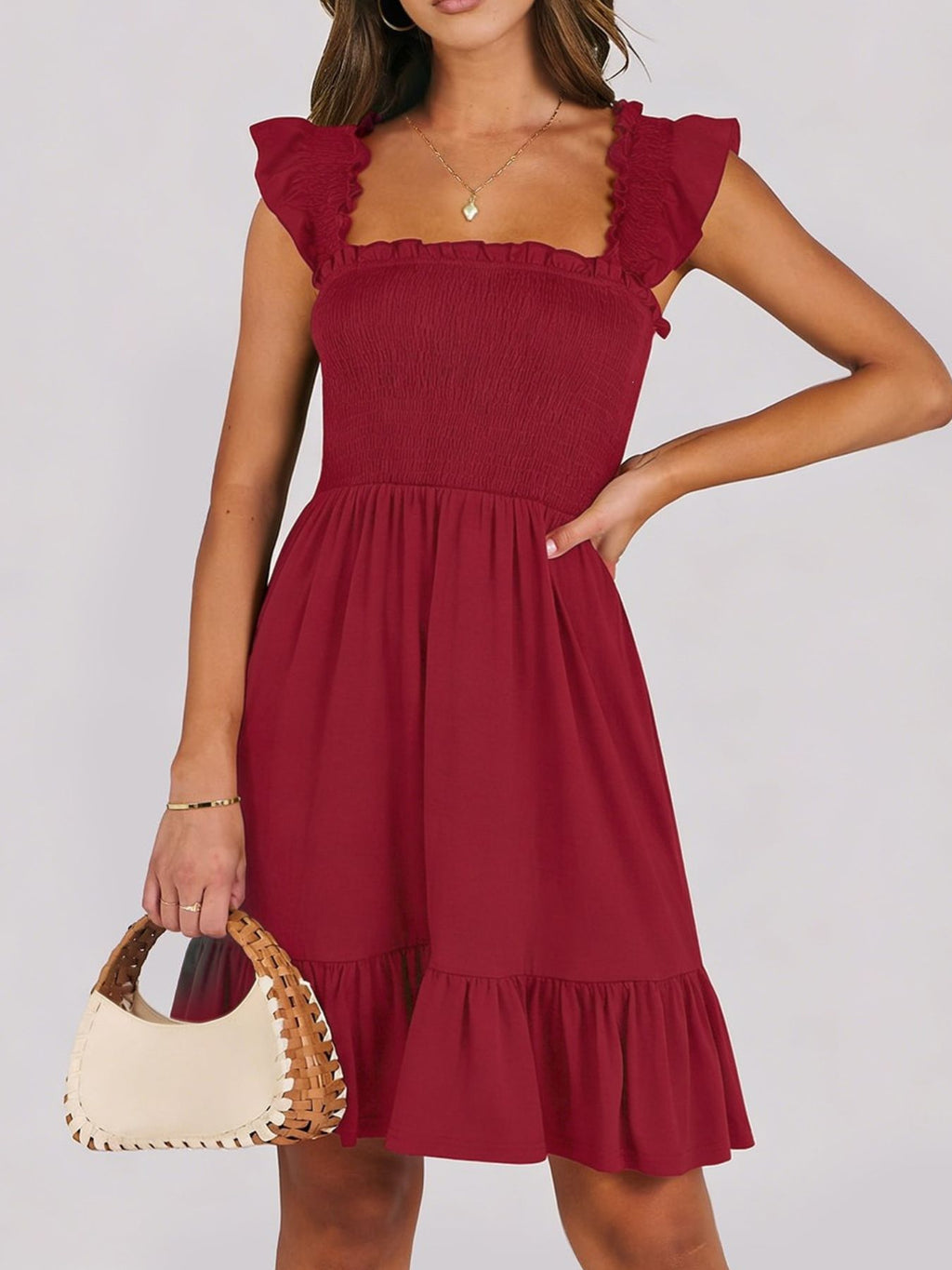 Smocked Ruffle Hem Mini Dress (16)