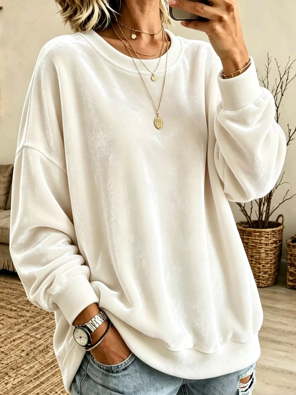 Full Size Crew Neck Drop Shoulder Sweatshirt Plus