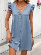 Button Up V-neck Cap Sleeve Mini Dress (19)