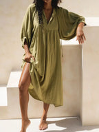 Tie Neck 3/4 Sleeve Midi Dress (19)