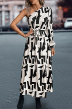 Printed One-shoulder Tie Waist Dress (3)