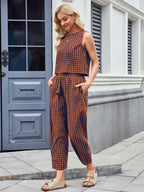 Plaid Sleeveless Top Pants Set (8)