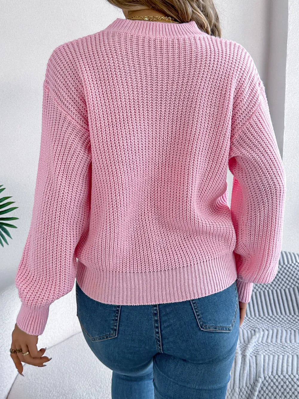 Love Heart Round Neck Dropped Shoulder Sweater (2)
